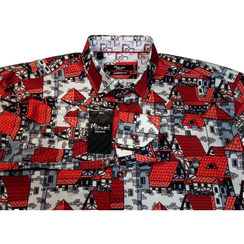 NWT Mizumi Couture Modern Fit Long Sleeve Men Large Colorful Contemporary Design